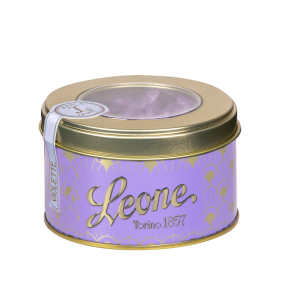 Violetti karamelli pyöreässä metallirasia (Leone, Italia) 150 g