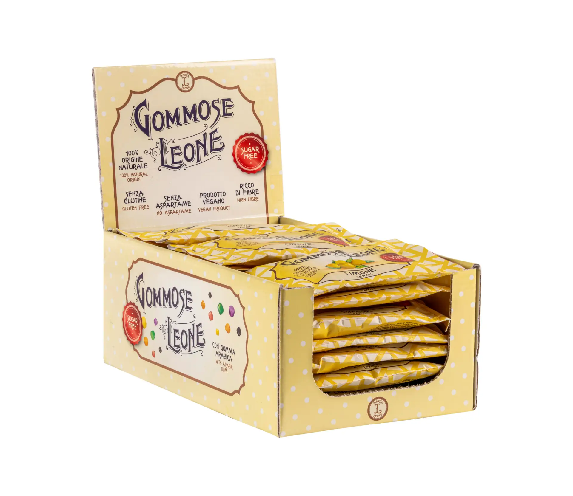 Mustikka kumimakeiset esillepannuna, pussissa, SOKERITON (Leone, Italia) 35 g
