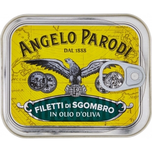 Makrillifilee oliiviöljyssä, metallinen rasia (Angelo Parodi) 230 g