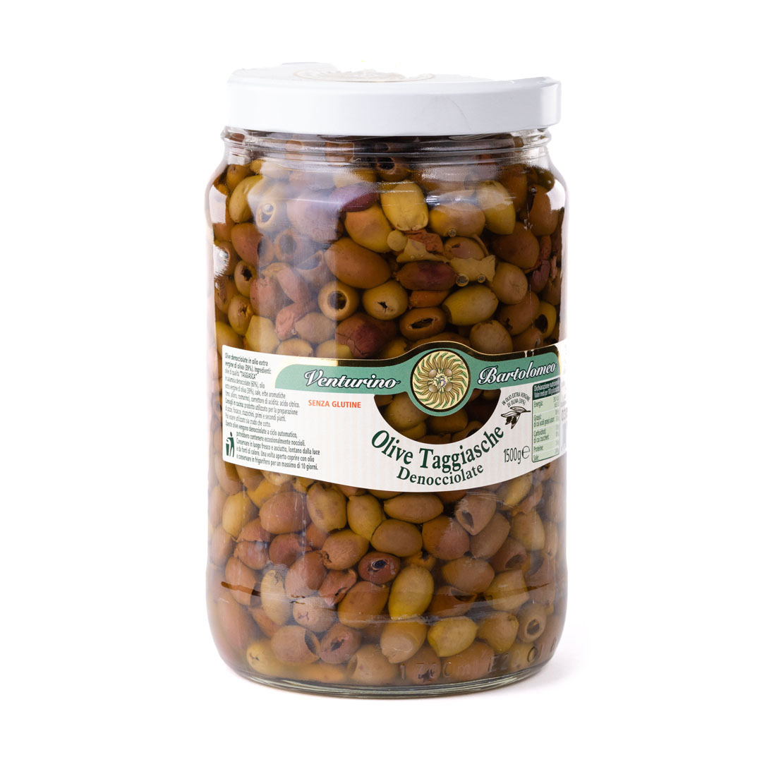 Kivettömät ”Taggiasche”- oliivit EVO-öljyssä 1500 g (Italia)